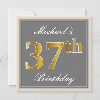 Elegant, grau, Imitate Gold 37. Geburtstag + Name Einladung