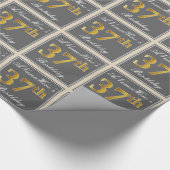 Elegant, grau, Imitate Gold 37. Geburtstag + Name Geschenkpapier (Ecke)