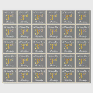 Elegant, grau, Imitate Gold 3. Geburtstag; Individ Geschenkpapier