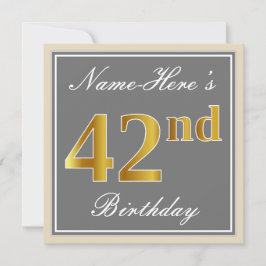 Elegant, grau, Imitate Gold 42. Geburtstag + Name Einladung