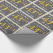 Elegant, grau, Imitate Gold 43. Geburtstag + Name Geschenkpapier (Ecke)