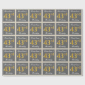 Elegant, grau, Imitate Gold 43. Geburtstag + Name Geschenkpapier (Flach)