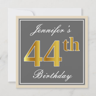 Elegant, Grau, Imitate Gold 44. Geburtstag + Name Einladung