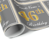 Elegant, grau, Imitate Gold 46. Geburtstag + Name Geschenkpapier (Rolleneckpunkt)