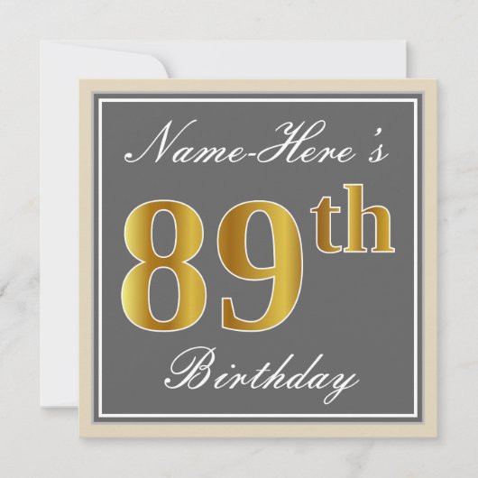 Elegant, Grau, Imitate Gold 49. Geburtstag + Name Einladung (Vorderseite)