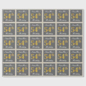 Elegant, grau, Imitate Gold 54. Geburtstag + Name Geschenkpapier (Flach)