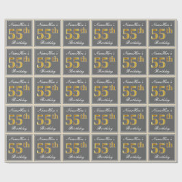 Elegant, grau, Imitate Gold 55. Geburtstag + Name Geschenkpapier