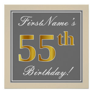 Elegant, grau, Imitate Gold 55. Geburtstag + Name Poster