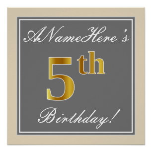 Elegant, grau, Imitate Gold 5. Geburtstag; Individ Poster