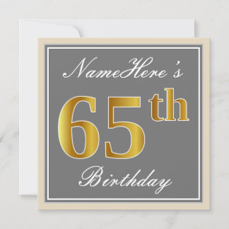 Elegant, grau, Imitate Gold 65. Geburtstag + Name Einladung
