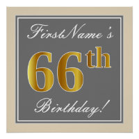 Elegant, grau, Imitate Gold 66. Geburtstag + Name