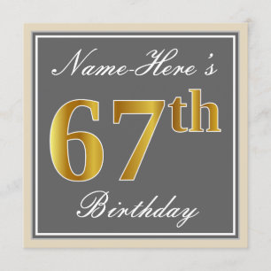 Elegant, grau, Imitate Gold 67. Geburtstag + Name Einladung