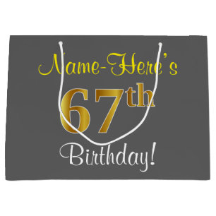 Elegant, grau, Imitate Gold 67. Geburtstag + Name Große Geschenktüte