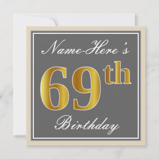 Elegant, grau, Imitate Gold 69. Geburtstag + Name Einladung