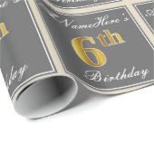 Elegant, grau, Imitate Gold 6. Geburtstag; Individ Geschenkpapier (Rolleneckpunkt)