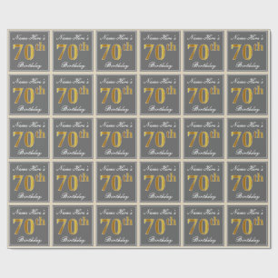 Elegant, grau, Imitate Gold 70. Geburtstag + Name Geschenkpapier