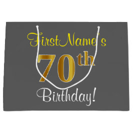 Elegant, grau, Imitate Gold 70. Geburtstag + Name Große Geschenktüte