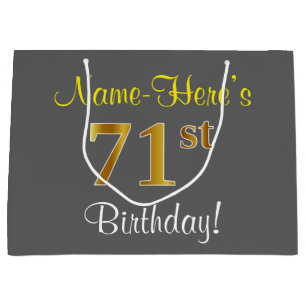 Elegant, grau, Imitate Gold 71. Geburtstag + Name Große Geschenktüte