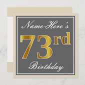 Elegant, grau, Imitate Gold 73. Geburtstag + Name Einladung (Vorne/Hinten)