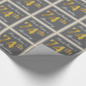 Elegant, grau, Imitate Gold 74. Geburtstag + Name Geschenkpapier (Ecke)
