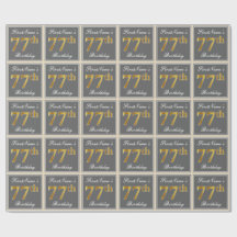 Elegant, grau, Imitate Gold 77. Geburtstag + Name