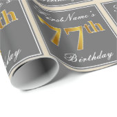 Elegant, grau, Imitate Gold 77. Geburtstag + Name Geschenkpapier (Rolleneckpunkt)