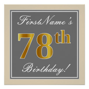 Elegant, grau, Imitate Gold 78. Geburtstag + Name Poster