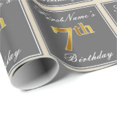 Elegant, grau, Imitate Gold 7. Geburtstag; Individ Geschenkpapier (Rolleneckpunkt)