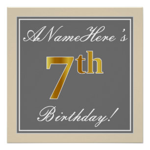 Elegant, grau, Imitate Gold 7. Geburtstag; Individ Poster
