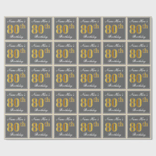 Elegant, grau, Imitate Gold 80. Geburtstag + Name Geschenkpapier