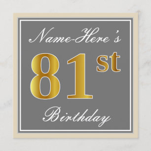 Elegant, grau, Imitate Gold 81. Geburtstag + Name Einladung