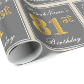 Elegant, grau, Imitate Gold 81. Geburtstag + Name Geschenkpapier (Rolleneckpunkt)