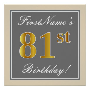 Elegant, grau, Imitate Gold 81. Geburtstag + Name Poster