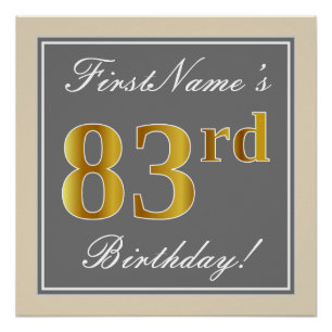 Elegant, grau, Imitate Gold 83. Geburtstag + Name Poster