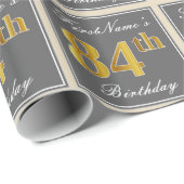 Elegant, grau, Imitate Gold 84. Geburtstag + Name Geschenkpapier (Rolleneckpunkt)