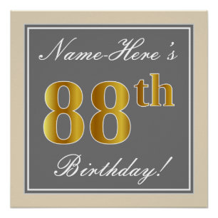 Elegant, grau, Imitate Gold 88. Geburtstag + Name Poster