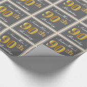 Elegant, grau, Imitate Gold 90. Geburtstag + Name Geschenkpapier (Ecke)