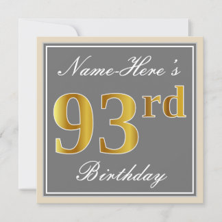 Elegant, grau, Imitate Gold 93. Geburtstag + Name Einladung