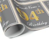 Elegant, grau, Imitate Gold 94. Geburtstag + Name Geschenkpapier (Rolleneckpunkt)