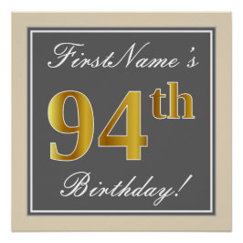 Elegant, grau, Imitate Gold 94. Geburtstag + Name Poster