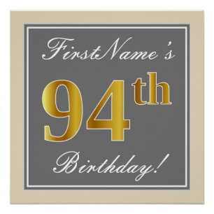Elegant, grau, Imitate Gold 94. Geburtstag + Name Poster