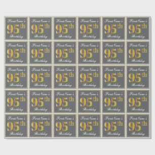 Elegant, grau, Imitate Gold 95. Geburtstag + Name Geschenkpapier