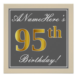 Elegant, grau, Imitate Gold 95. Geburtstag + Name Poster