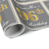 Elegant, grau, Imitate Gold 96. Geburtstag + Name Geschenkpapier (Rolleneckpunkt)