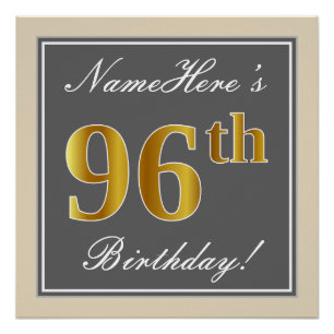 Elegant, grau, Imitate Gold 96. Geburtstag + Name Poster
