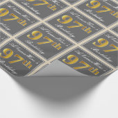 Elegant, grau, Imitate Gold 97. Geburtstag + Name Geschenkpapier (Ecke)
