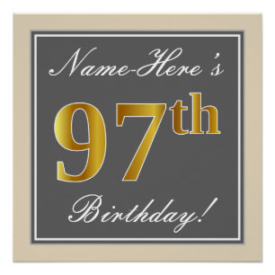 Elegant, grau, Imitate Gold 97. Geburtstag + Name Poster