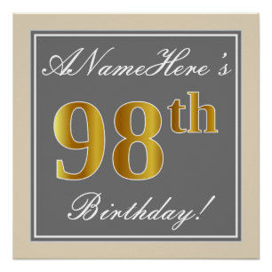 Elegant, grau, Imitate Gold 98. Geburtstag + Name Poster