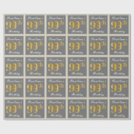Elegant, grau, Imitate Gold 99. Geburtstag + Name Geschenkpapier