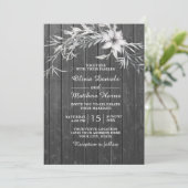 Elegant grau rustikal. Blumenholzhalle Einladung (Stehend Vorderseite)